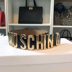 MOSCHINO Black Gold Letters Belt sz 80
